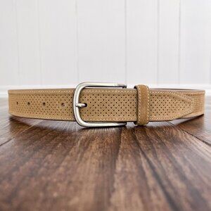 Johnston & Murphy Perforated Suede Leather Belt Preppy Casual Size 36 Desert Tan
